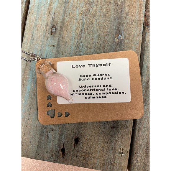 Unconditional Self Love Rose Quartz Crystal Sand spell jar Cork Vial Pendant - Picture 2 of 2